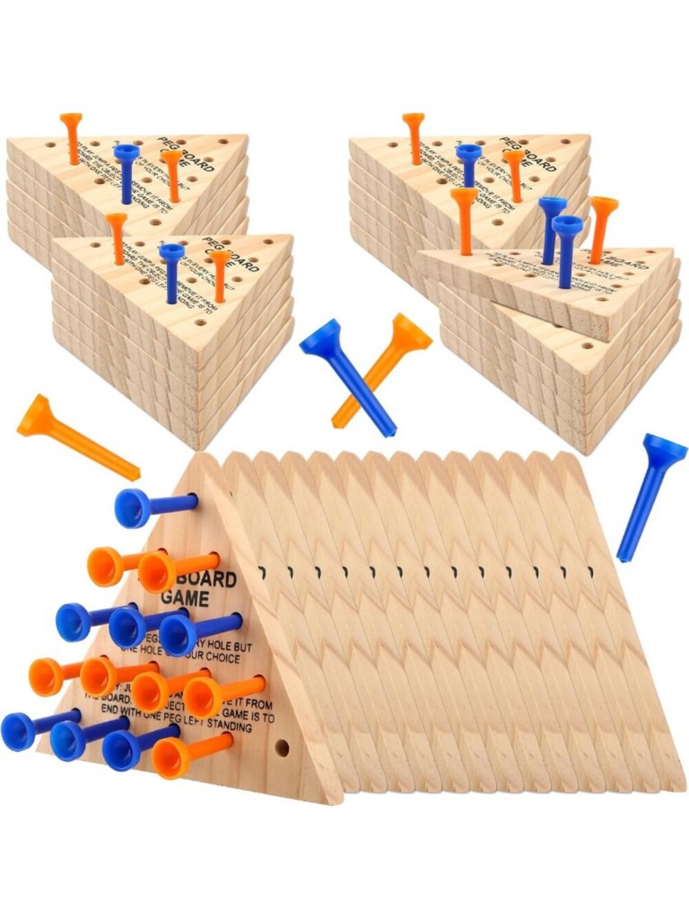 54 Pack Wooden Triangle Peg Game - Fun Educational Strategy Toy for Family